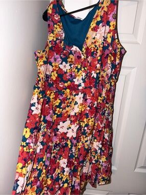 Floral Fit-and-Flare Dress in Teal with Multicolor Print